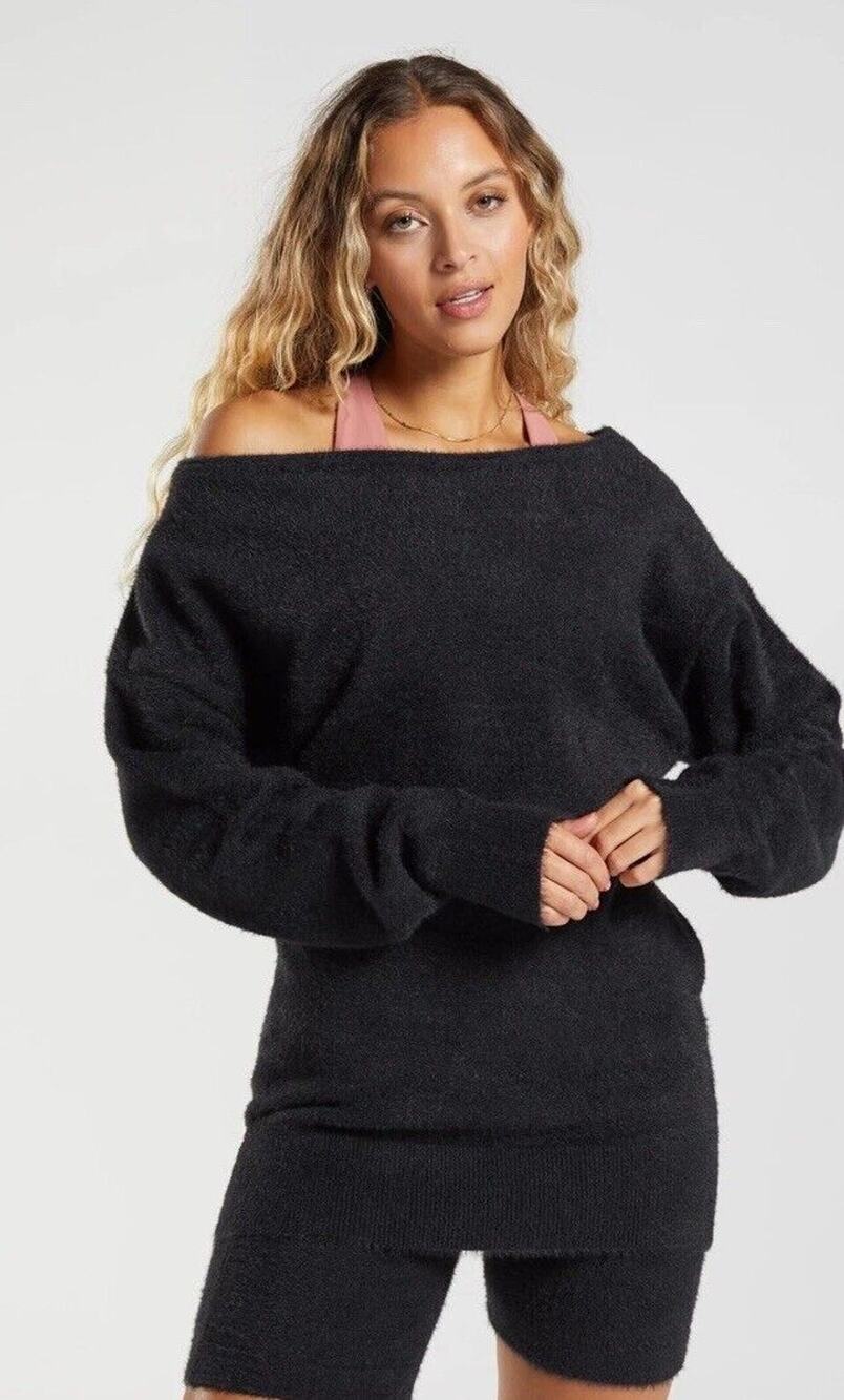 WHITNEY SIMMONS x GYMSHARK Eyelash Knit Oversized Black Sweater Women's Medium